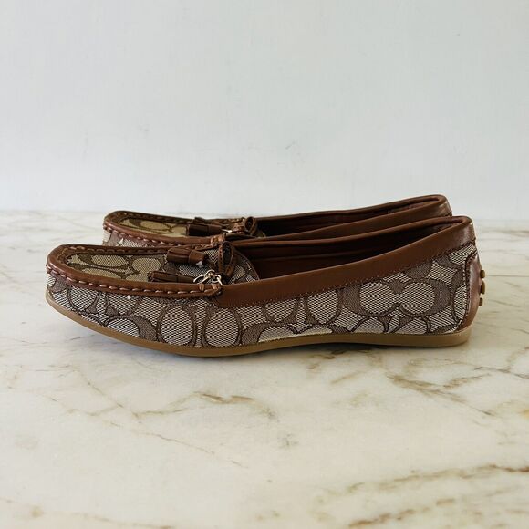 COACH Khaki Saddle Greenwich Signature Jacquard Logo Print Loafer - US 7 - Picture 5 of 8
